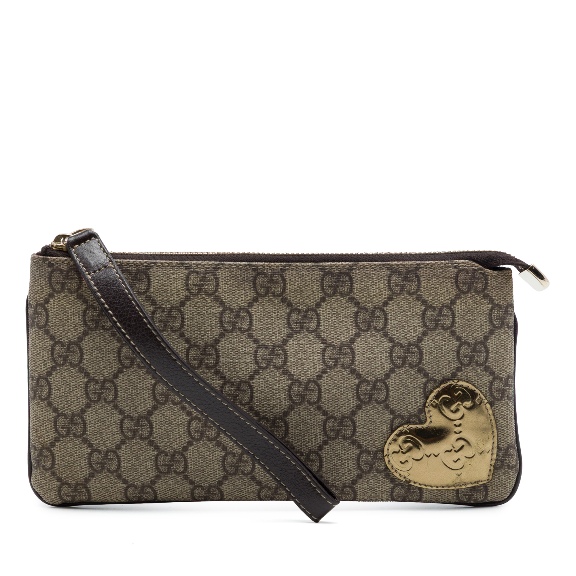 Pre-Loved Gucci Guccissima Heart Trimmed Gg Supreme Wristlet Clutch